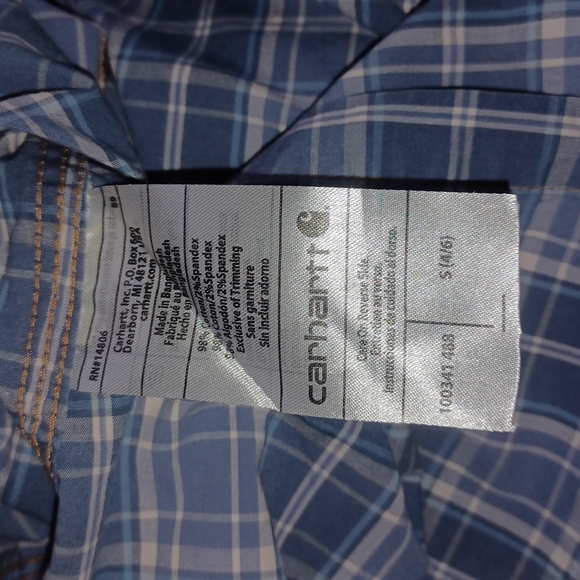 Carhartt Plaid Button-down 3/4 sleeves Women's size S 4/6 Blue Gray White summer - Picture 6 of 17